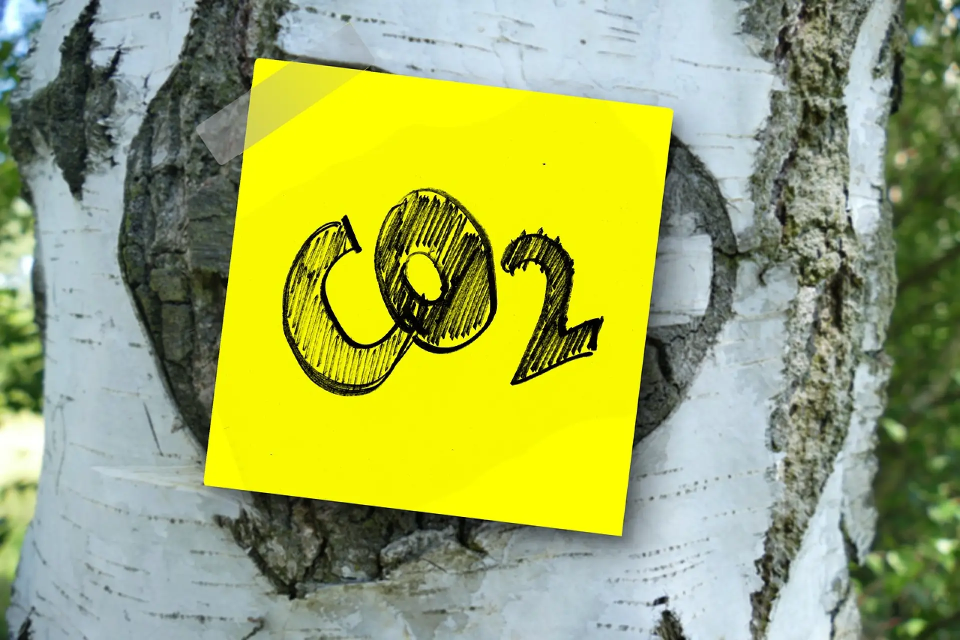 co2, carbon dioxide, carbon, oxygen, tree, bark, nature, birch, memo, note